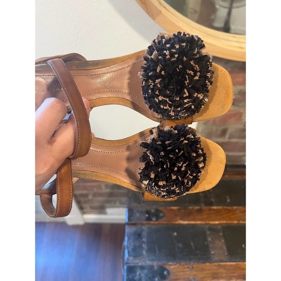 Zara Pom Pom Suede Block Heel  Sling Back Shoes 6 - Picture 8 of 9